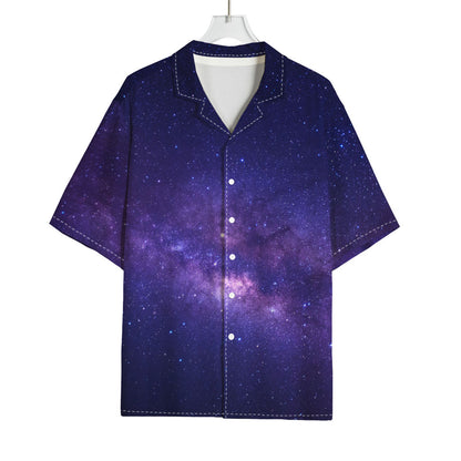 Dark Purple Milky Way Galaxy Space Print Rayon Hawaiian Shirt