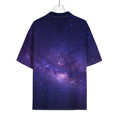 Dark Purple Milky Way Galaxy Space Print Rayon Hawaiian Shirt