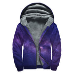 Dark Purple Milky Way Galaxy Space Print Sherpa Lined Zip Up Hoodie