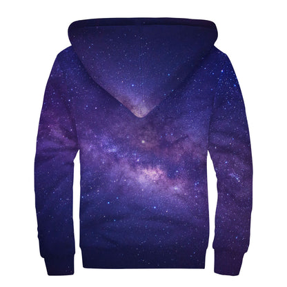 Dark Purple Milky Way Galaxy Space Print Sherpa Lined Zip Up Hoodie