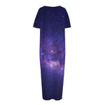 Dark Purple Milky Way Galaxy Space Print Short Sleeve Long Nightdress