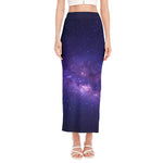 Dark Purple Milky Way Galaxy Space Print Side Slit Maxi Skirt