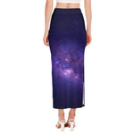 Dark Purple Milky Way Galaxy Space Print Side Slit Maxi Skirt