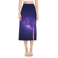 Dark Purple Milky Way Galaxy Space Print Side Slit Midi Skirt
