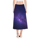 Dark Purple Milky Way Galaxy Space Print Side Slit Midi Skirt