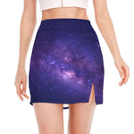 Dark Purple Milky Way Galaxy Space Print Side Slit Mini Skirt