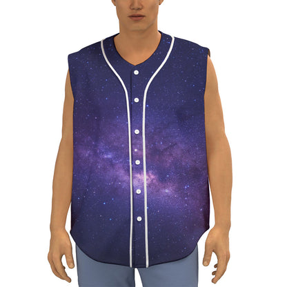 Dark Purple Milky Way Galaxy Space Print Sleeveless Baseball Jersey