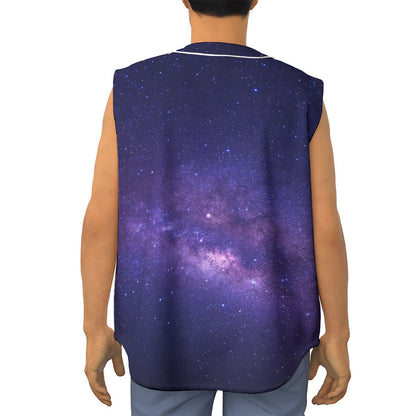 Dark Purple Milky Way Galaxy Space Print Sleeveless Baseball Jersey