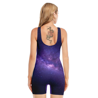 Dark Purple Milky Way Galaxy Space Print Sleeveless One Piece Swimsuit