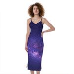 Dark Purple Milky Way Galaxy Space Print Slim Fit Midi Cami Dress