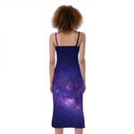 Dark Purple Milky Way Galaxy Space Print Slim Fit Midi Cami Dress