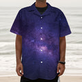 Dark Purple Milky Way Galaxy Space Print Textured Short Sleeve Shirt