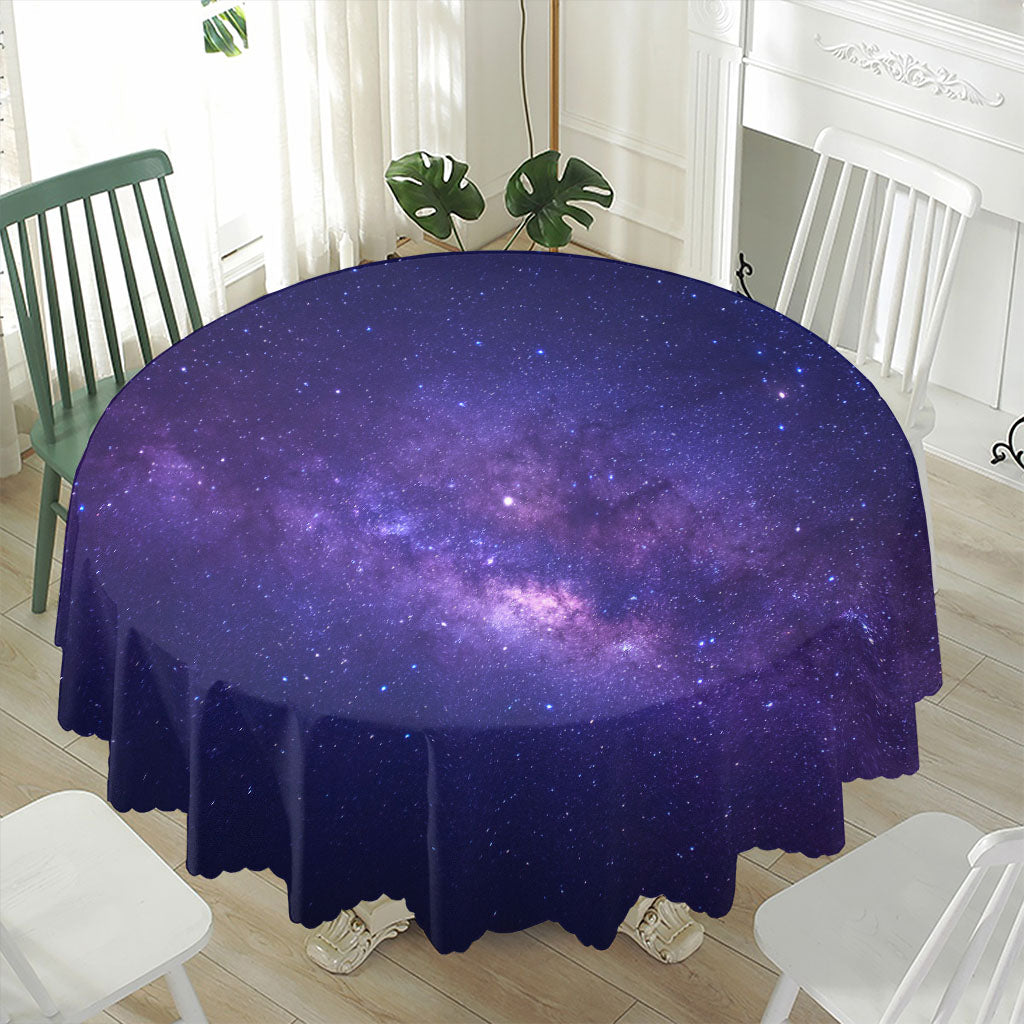 Dark Purple Milky Way Galaxy Space Print Waterproof Round Tablecloth