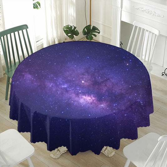 Dark Purple Milky Way Galaxy Space Print Waterproof Round Tablecloth