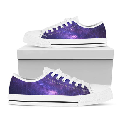 Dark Purple Milky Way Galaxy Space Print White Low Top Sneakers
