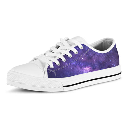 Dark Purple Milky Way Galaxy Space Print White Low Top Sneakers