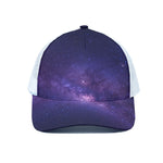Dark Purple Milky Way Galaxy Space Print White Mesh Trucker Cap