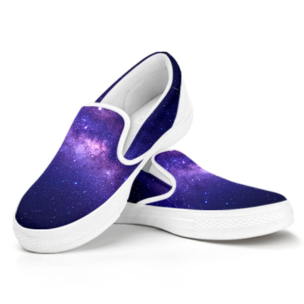 Dark Purple Milky Way Galaxy Space Print White Slip On Sneakers