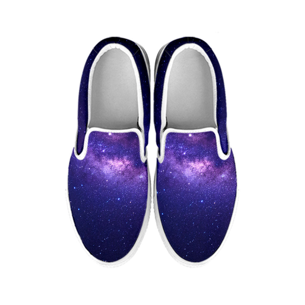 Dark Purple Milky Way Galaxy Space Print White Slip On Sneakers