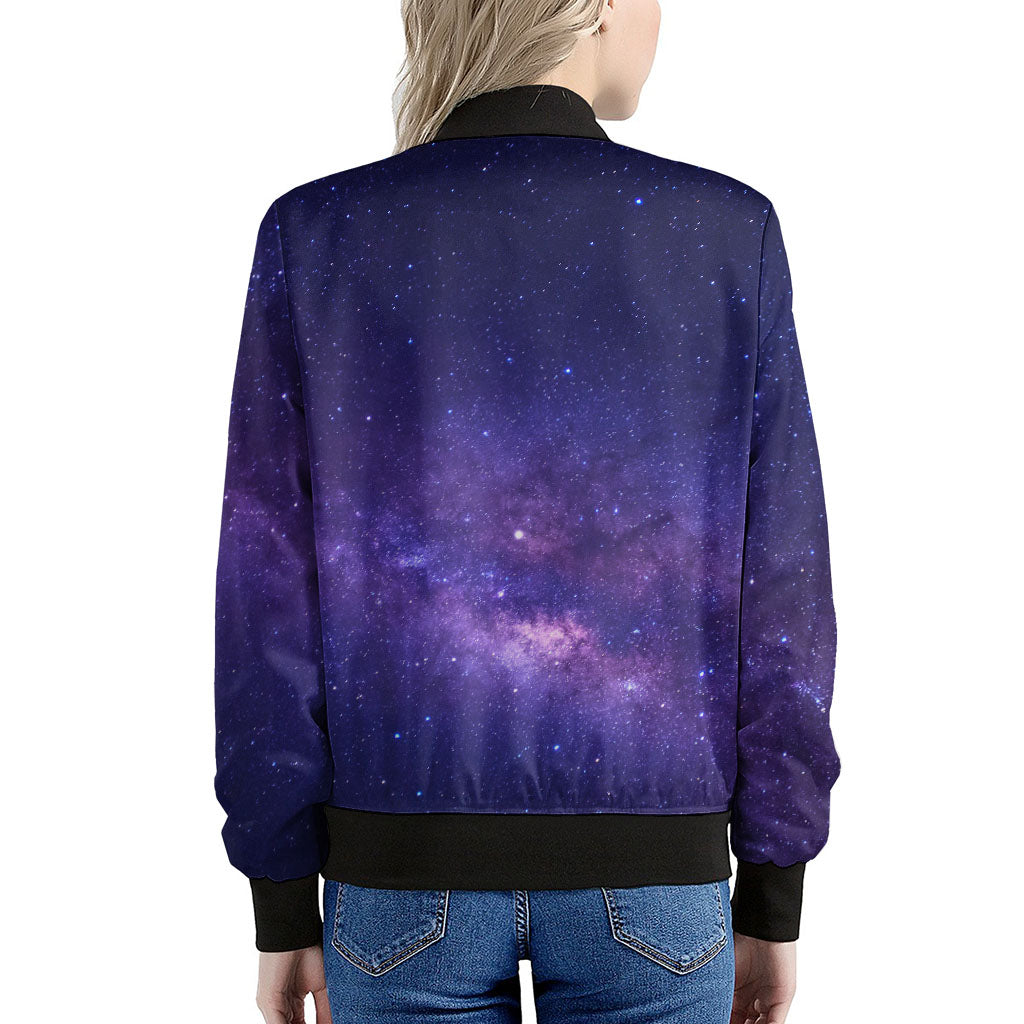 Dark Purple Milky Way Galaxy Space Print Women's Bomber Jacket