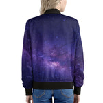 Dark Purple Milky Way Galaxy Space Print Women's Bomber Jacket