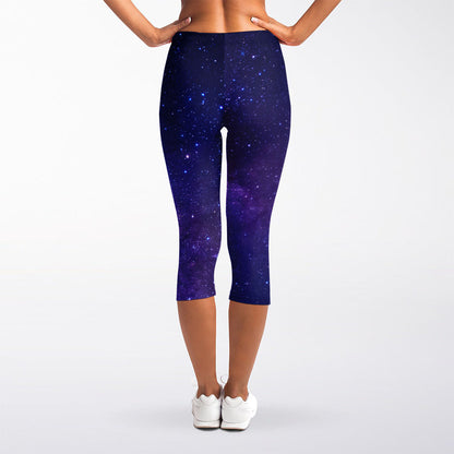 Dark Purple Milky Way Galaxy Space Print Women's Capri Leggings