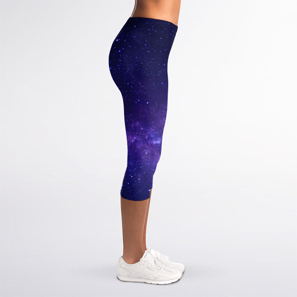Dark Purple Milky Way Galaxy Space Print Women's Capri Leggings