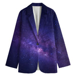 Dark Purple Milky Way Galaxy Space Print Women's Cotton Blazer