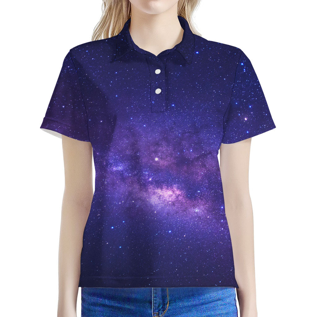 Dark Purple Milky Way Galaxy Space Print Women's Polo Shirt