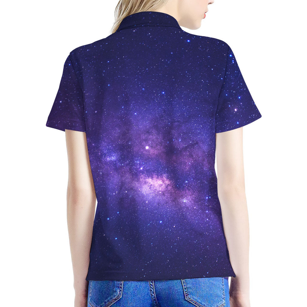 Dark Purple Milky Way Galaxy Space Print Women's Polo Shirt