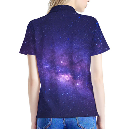 Dark Purple Milky Way Galaxy Space Print Women's Polo Shirt