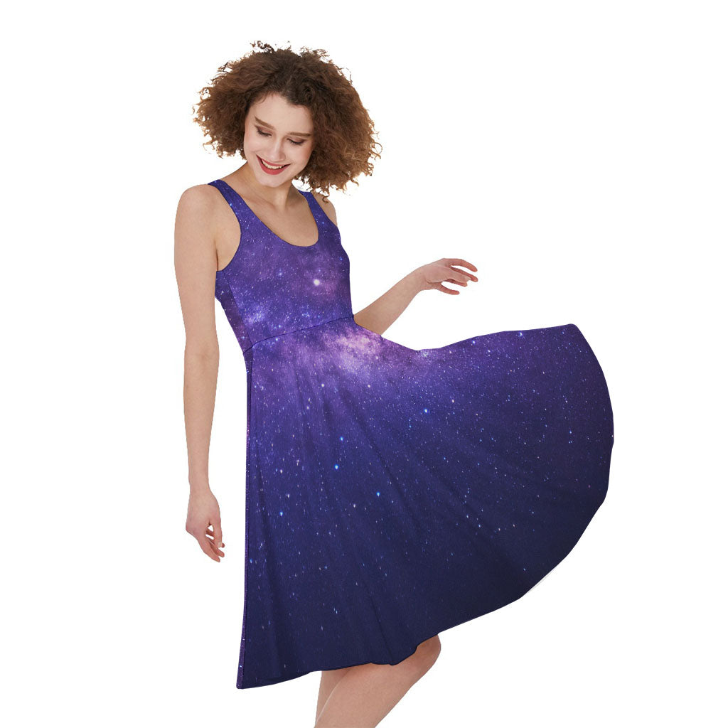 Dark Purple Milky Way Galaxy Space Print Women's Sleeveless Dress