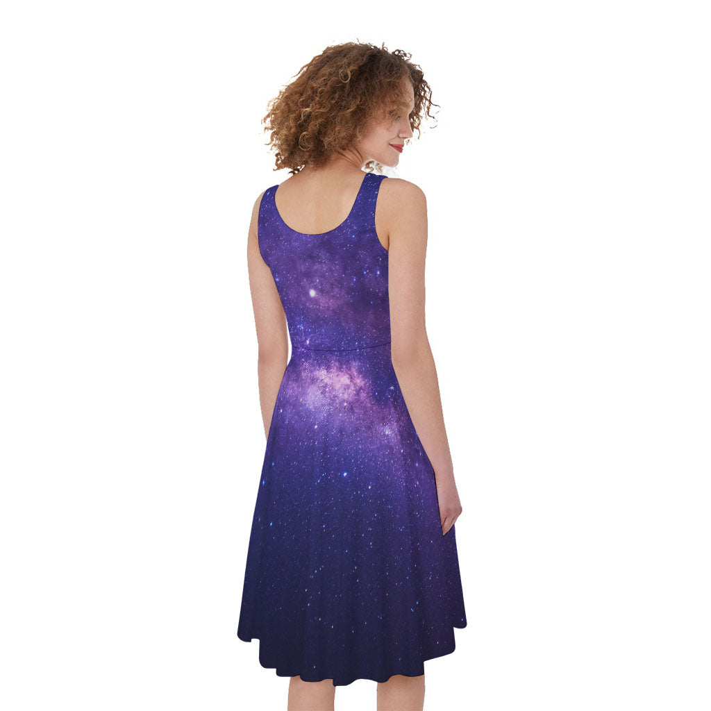 Dark Purple Milky Way Galaxy Space Print Women's Sleeveless Dress