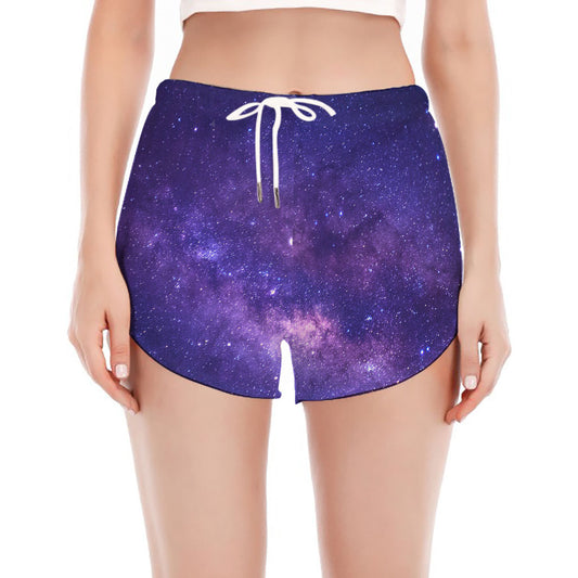 Dark Purple Milky Way Galaxy Space Print Women's Split Running Shorts