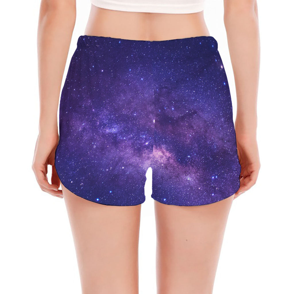 Dark Purple Milky Way Galaxy Space Print Women's Split Running Shorts