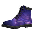 Dark Purple Milky Way Galaxy Space Print Padded Collar Lace Up Boots