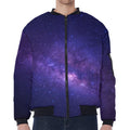 Dark Purple Milky Way Galaxy Space Print Zip Sleeve Bomber Jacket