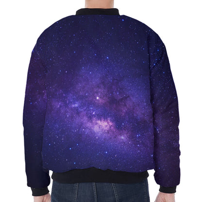 Dark Purple Milky Way Galaxy Space Print Zip Sleeve Bomber Jacket