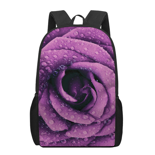 Dark Purple Rose Print 17 Inch Backpack