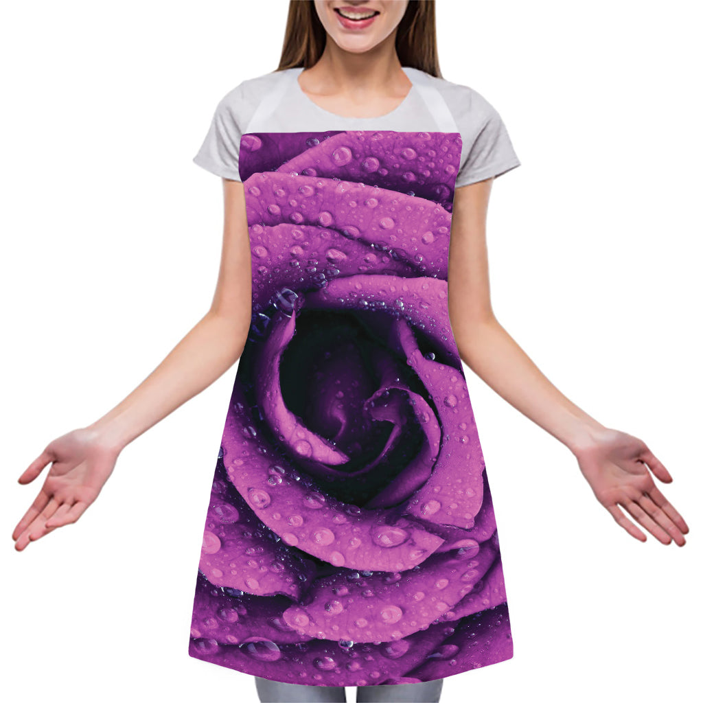 Dark Purple Rose Print Adjustable Apron