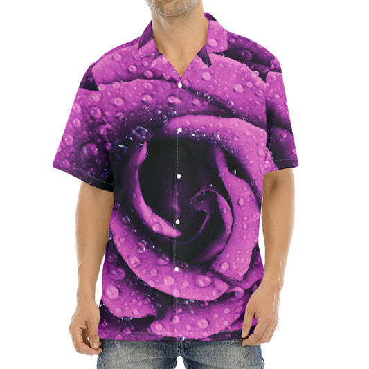 Dark Purple Rose Print Aloha Shirt