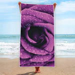 Dark Purple Rose Print Beach Towel