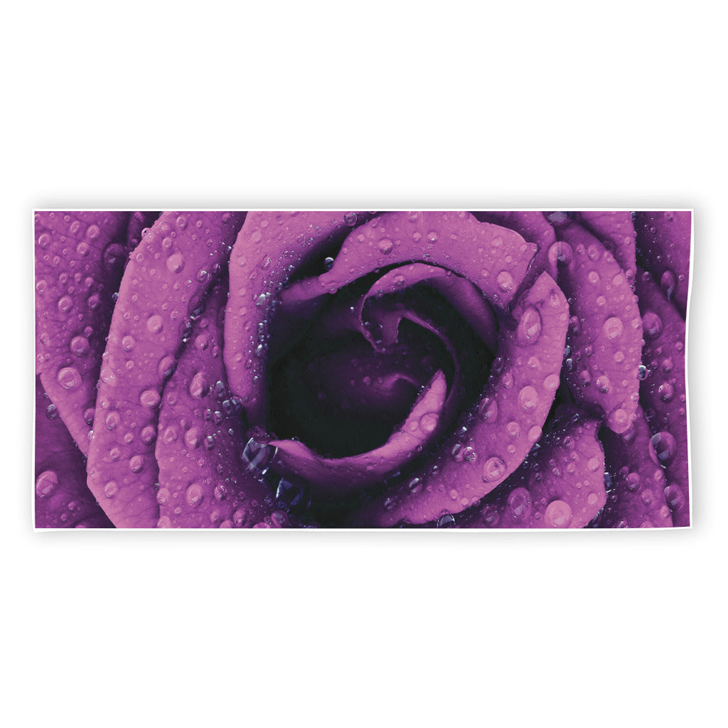 Dark Purple Rose Print Beach Towel
