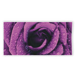 Dark Purple Rose Print Beach Towel