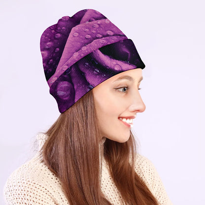 Dark Purple Rose Print Beanie