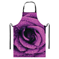 Dark Purple Rose Print Bib Apron With Pocket