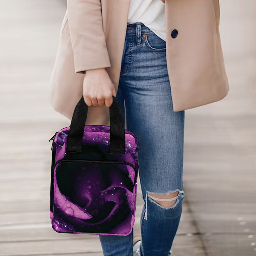 Dark Purple Rose Print Bible Tote Bag