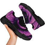 Dark Purple Rose Print Black Chunky Shoes