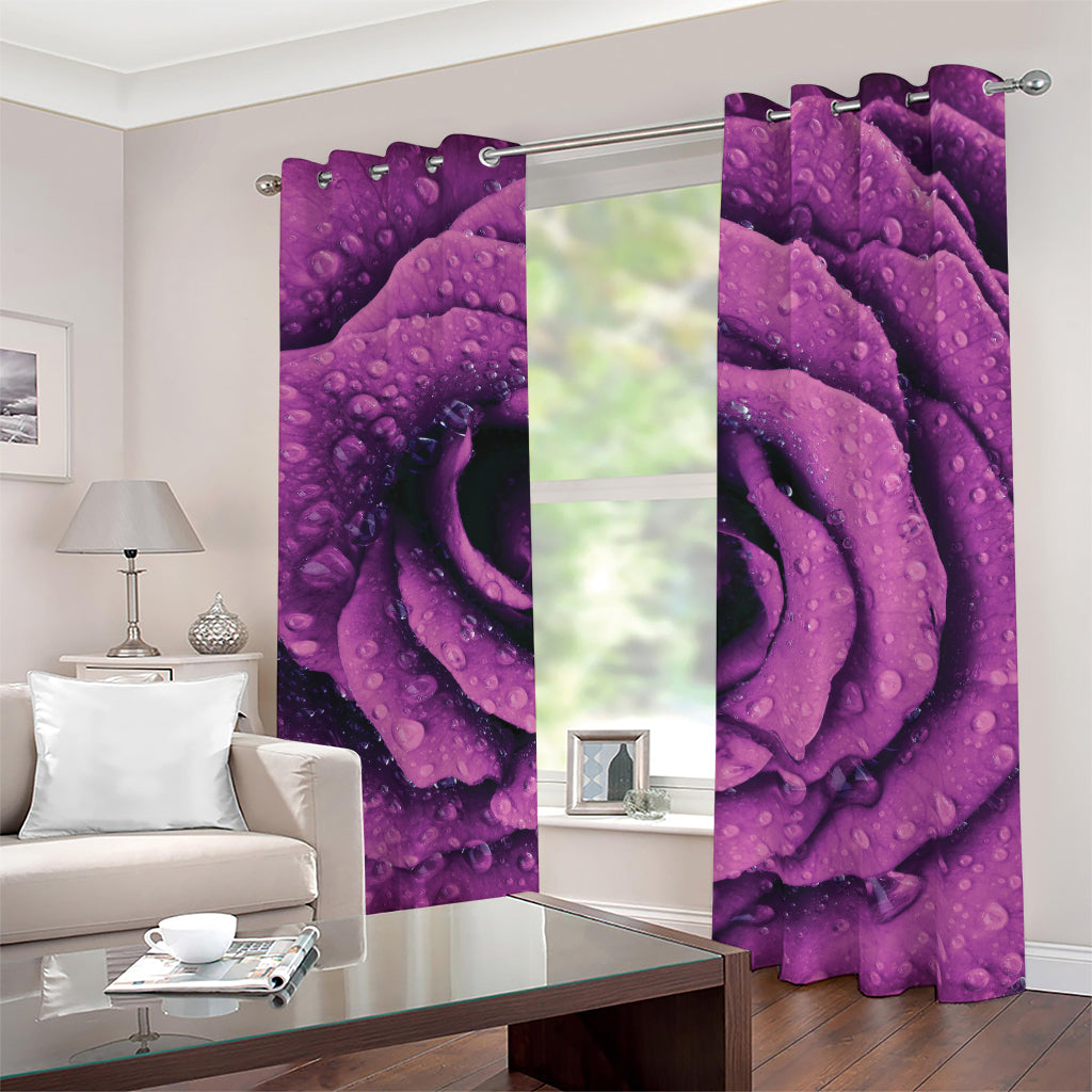 Dark Purple Rose Print Blackout Grommet Curtains