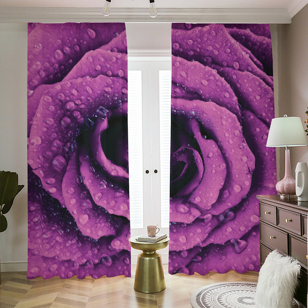 Dark Purple Rose Print Blackout Pencil Pleat Curtains